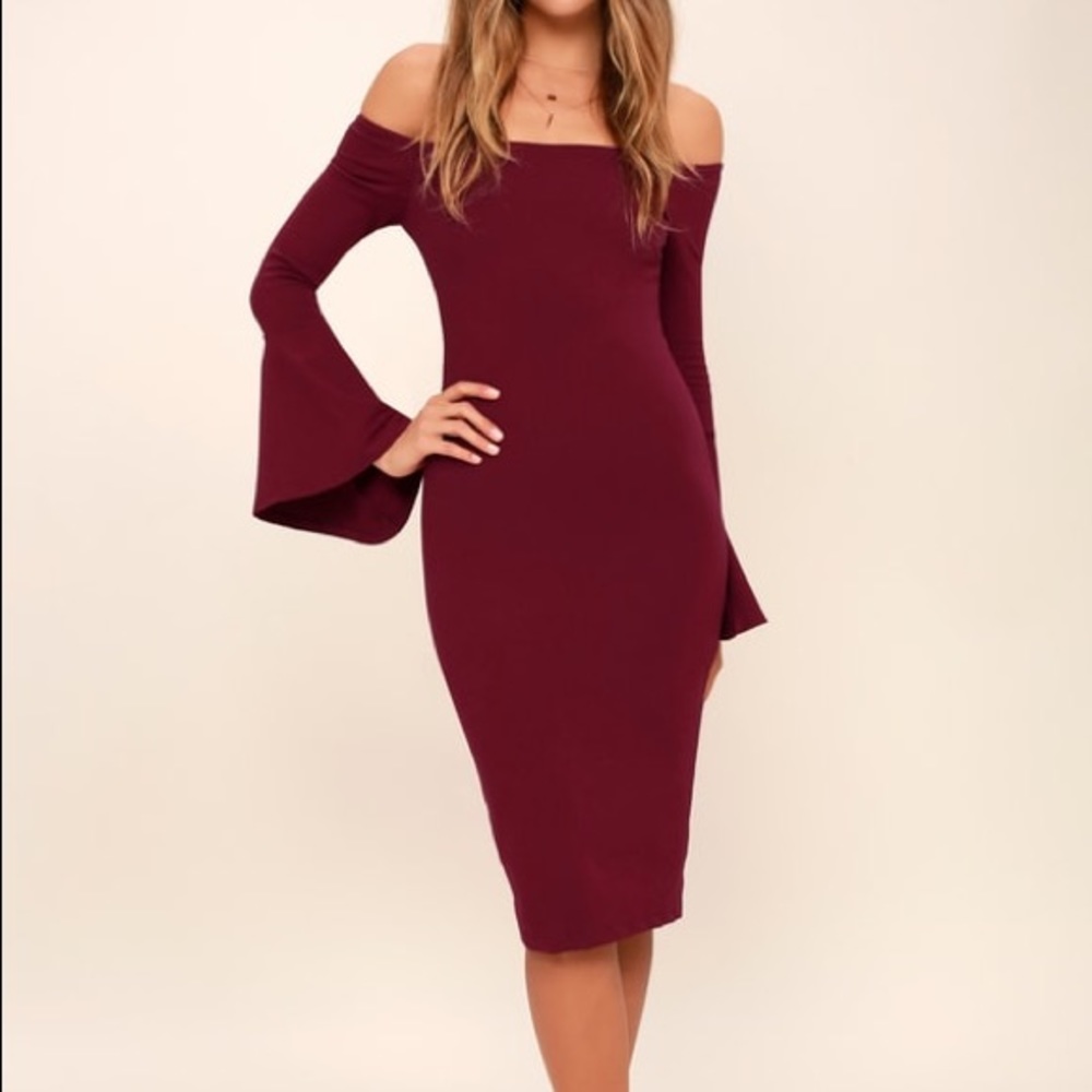 Off Shoulder Burgundy Bodycon Dress